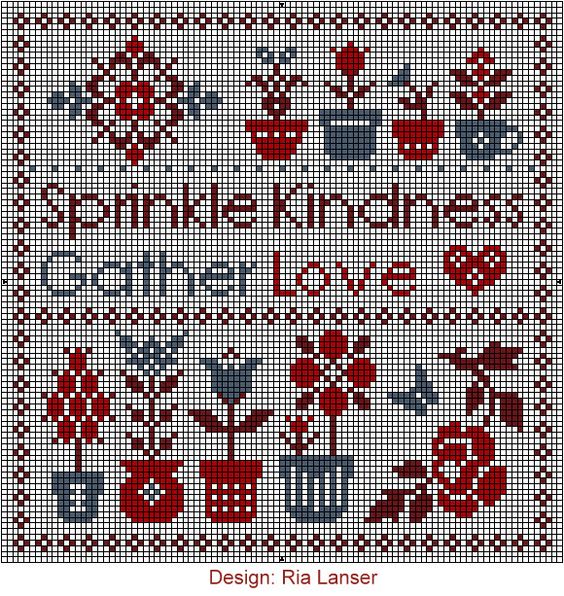Sprinkle Kindness, Gather Love Free Cross Stitch Pattern by Ria Lanser